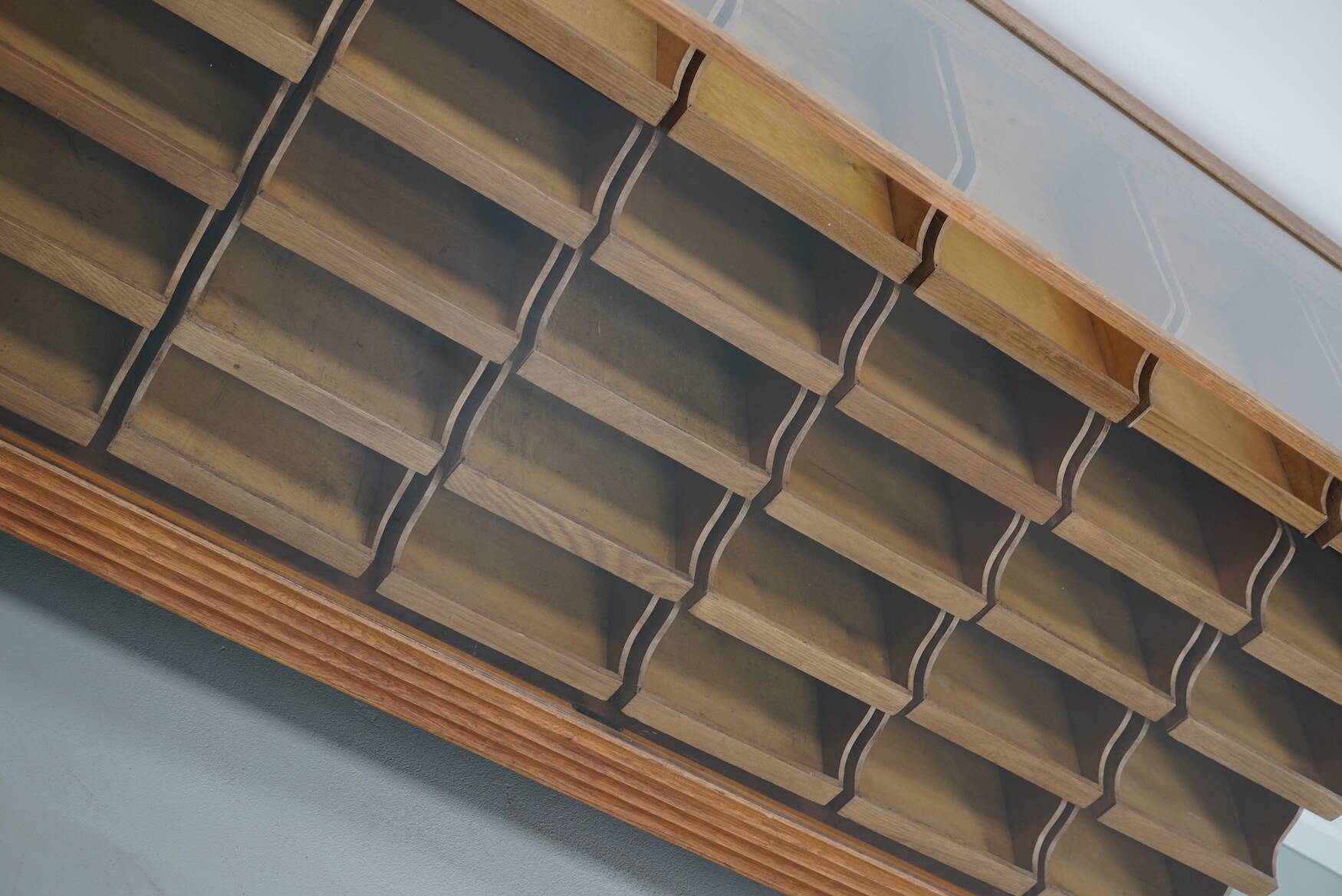 Antique British maple & oak haberdashery cabinet or shop counter, 1930s