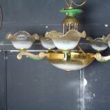 7-light chandelier in glass and brass.