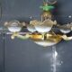 7-light chandelier in glass and brass.