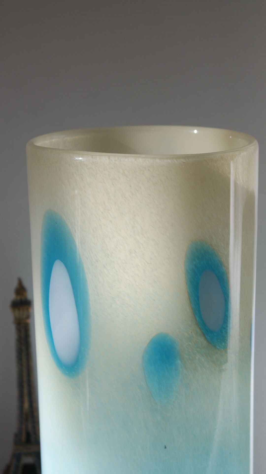 Vintage 70's blue blown glass tubular vase