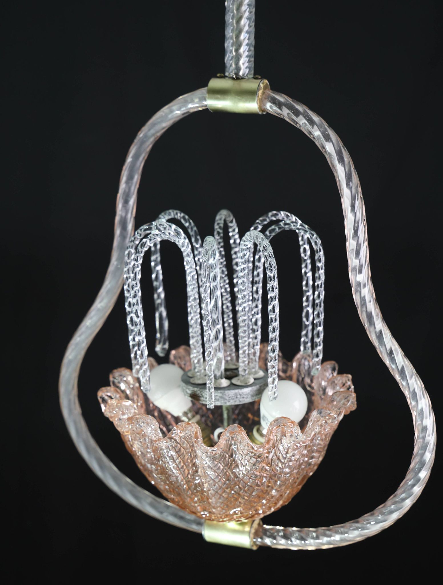Charming Pink and Transparent Murano Glass Chandelier by Barovier e Toso, 1950s
