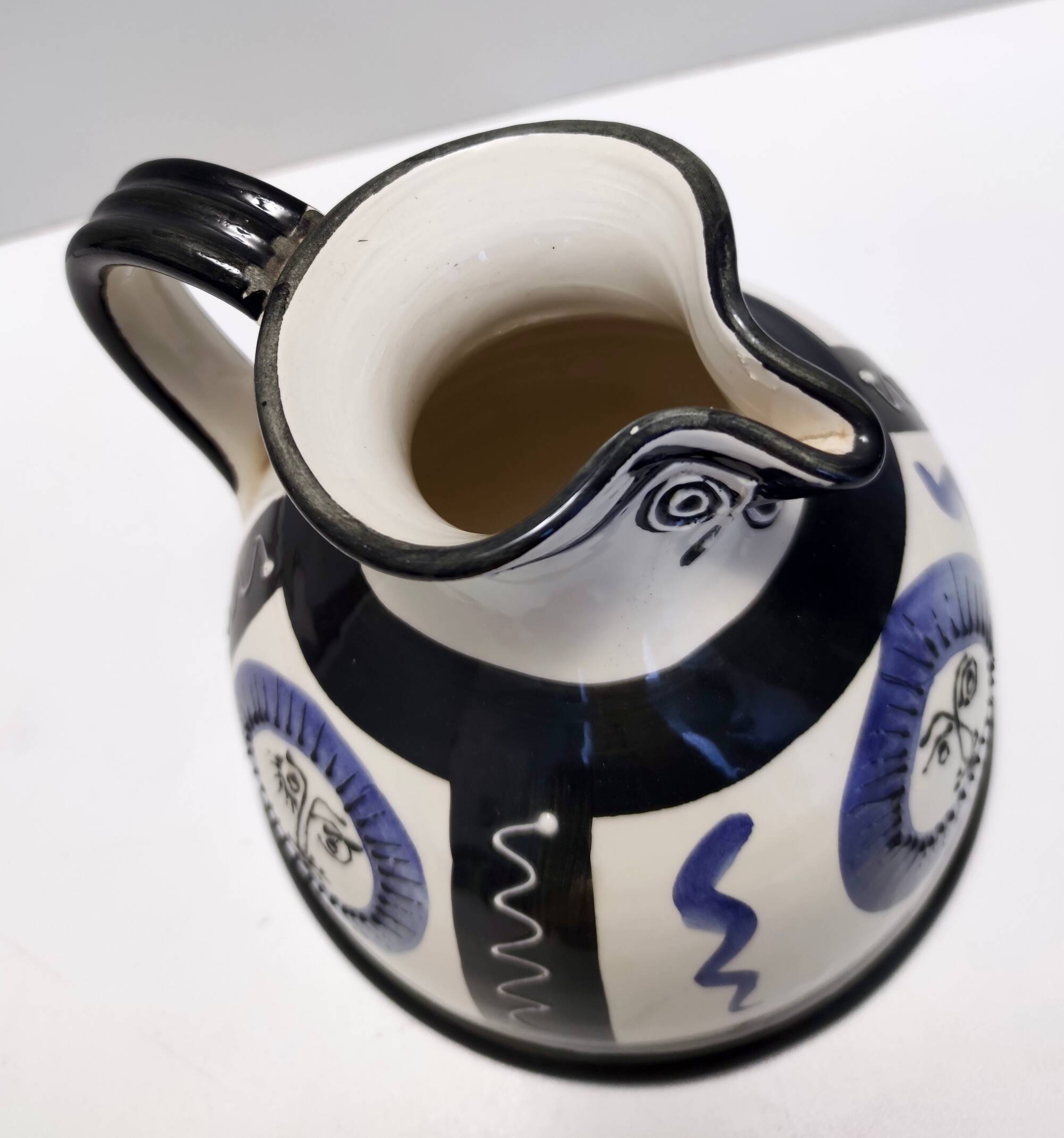 White, Black and Blue Hand-Painted Ceramic Jug / Vase