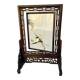 Chinese wooden table screen, decorated with feather marquetry.