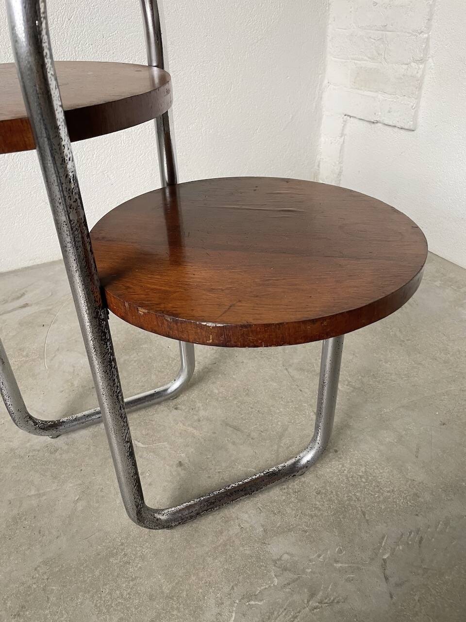 Sellette console art déco Bauhaus bois et chrome