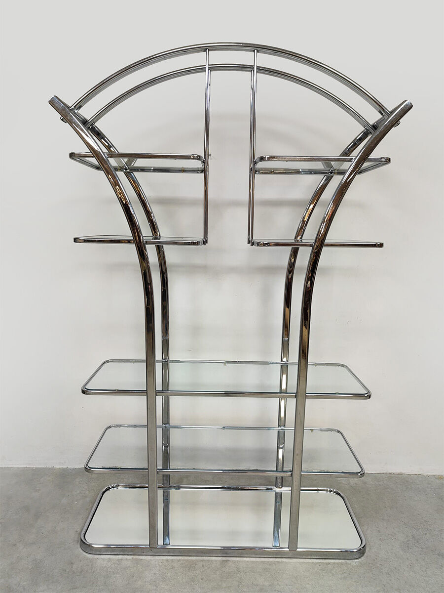 Vintage Italian design chrome & glass display cabinet room divider 1970