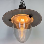 Industrial German Black Enamel Pendant Lamp with Glass Cover, 1930s