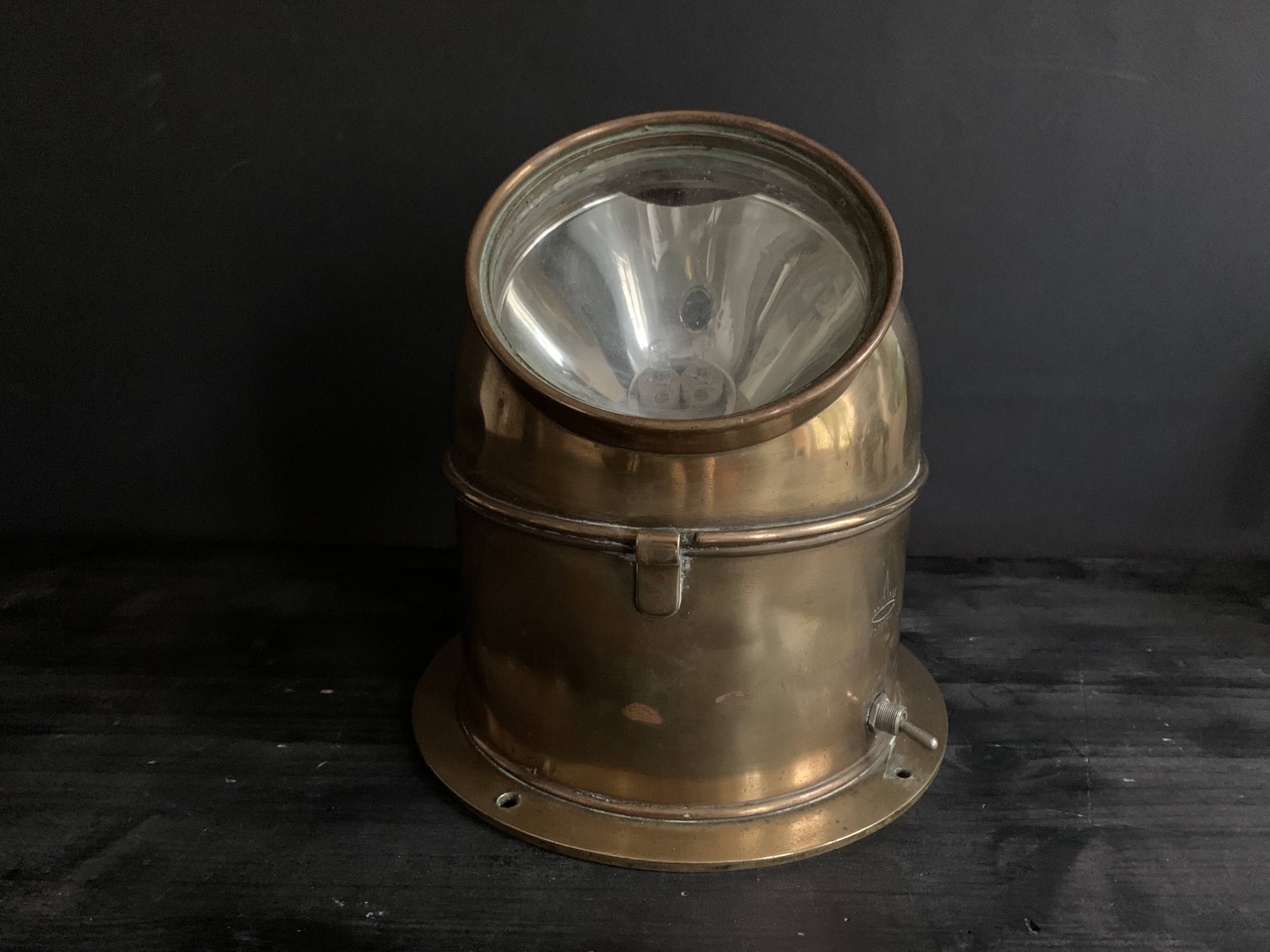 Antique lighting lantern, gilt brass marine compass binnacle "Askania", 1910, Germany