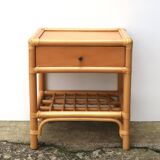 Bedside or side table in wood, bamboo and rattan, 1970s