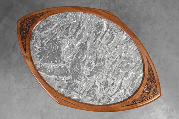 Table d'appoint Art Nouveau en noyer et marbre, France vers 1915