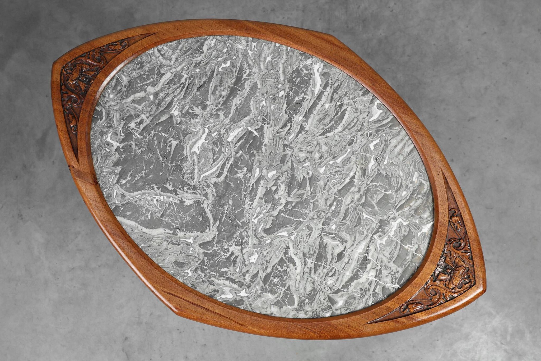 Art Nouveau Side Table in Walnut and Marble, France ca. 1915