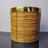 Rattan and brass book basket, Italy, 1970
