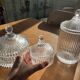 Set of 3 striped glass candy jars with lid or pharmacy jars.