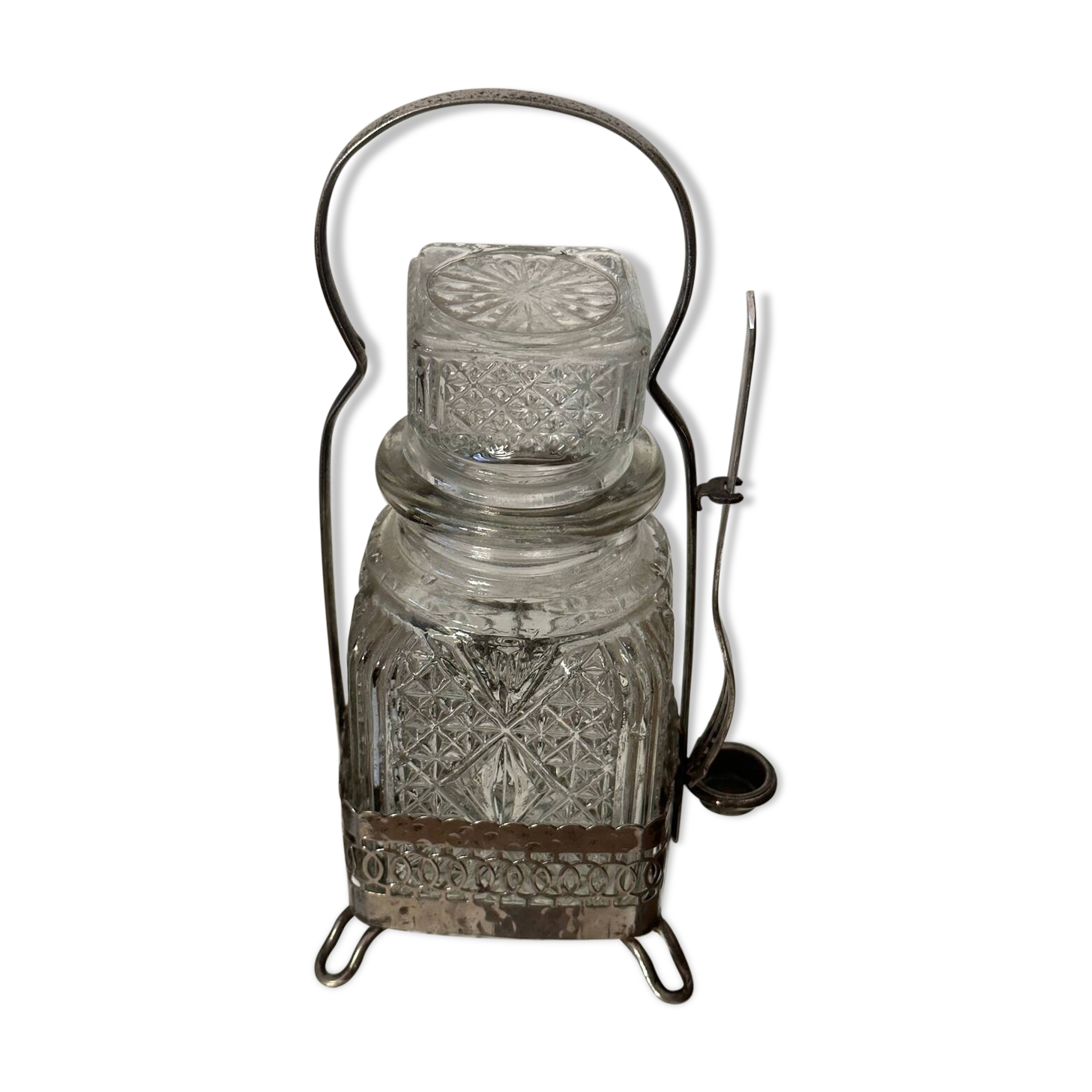 Pot - vintage pickle jar from the 70s - silver metal and cut glass