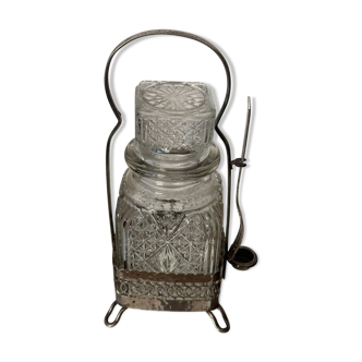 Pot - vintage pickle jar from the 70s - silver metal and cut glass