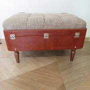 Unique-small vintage bench-ottoman-stool-colonial style - suitcase