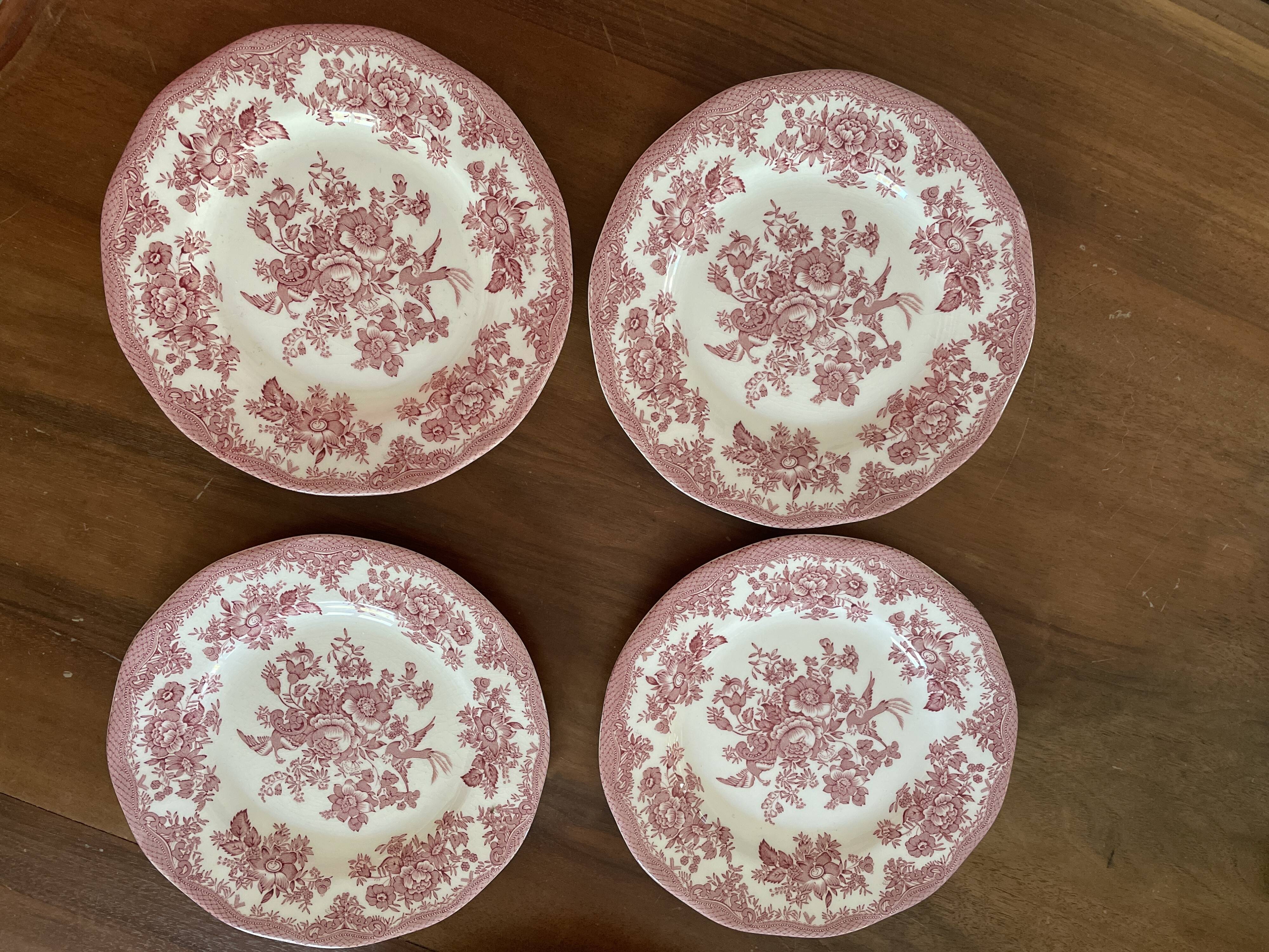 Lot de 8 assiettes faïence Wedgwood modèle faisan asiatique rose