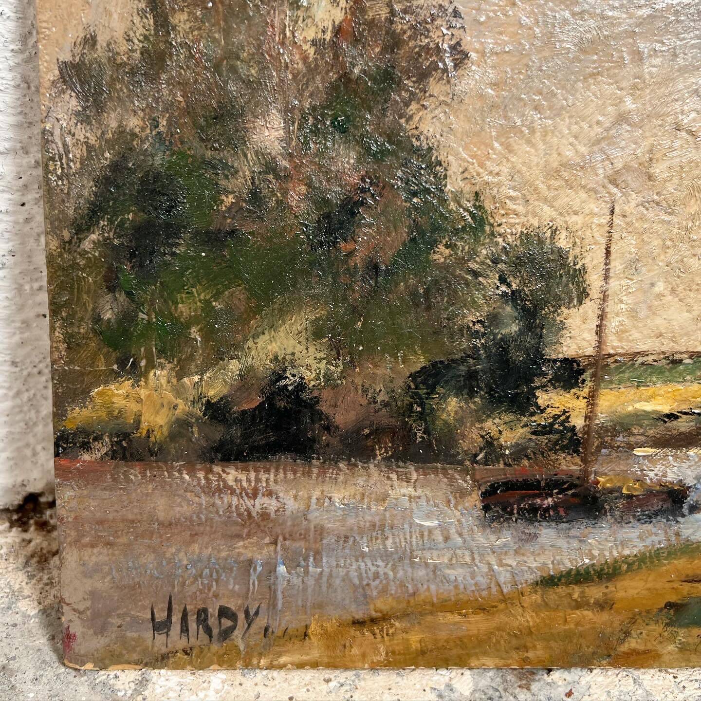 Barge painting on river French countryside