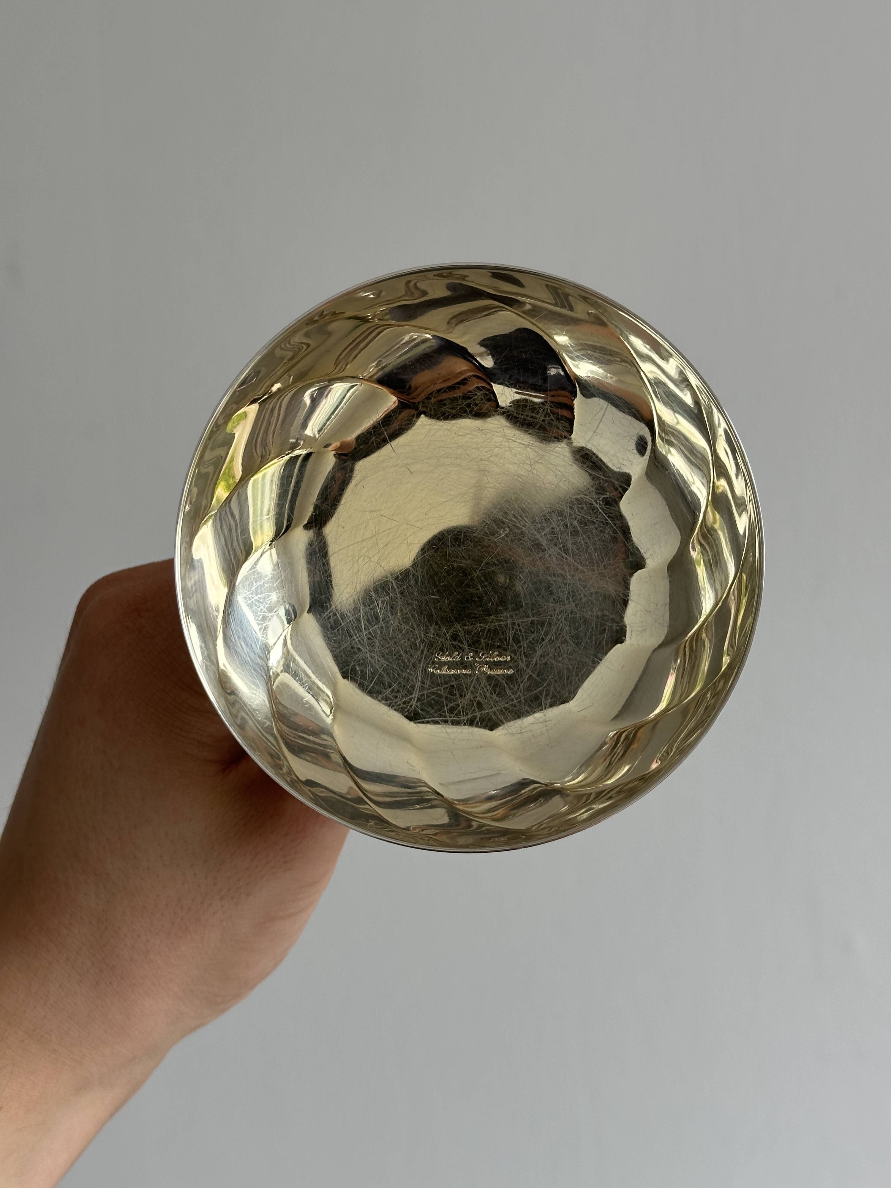 6 shiny metal footed bowls