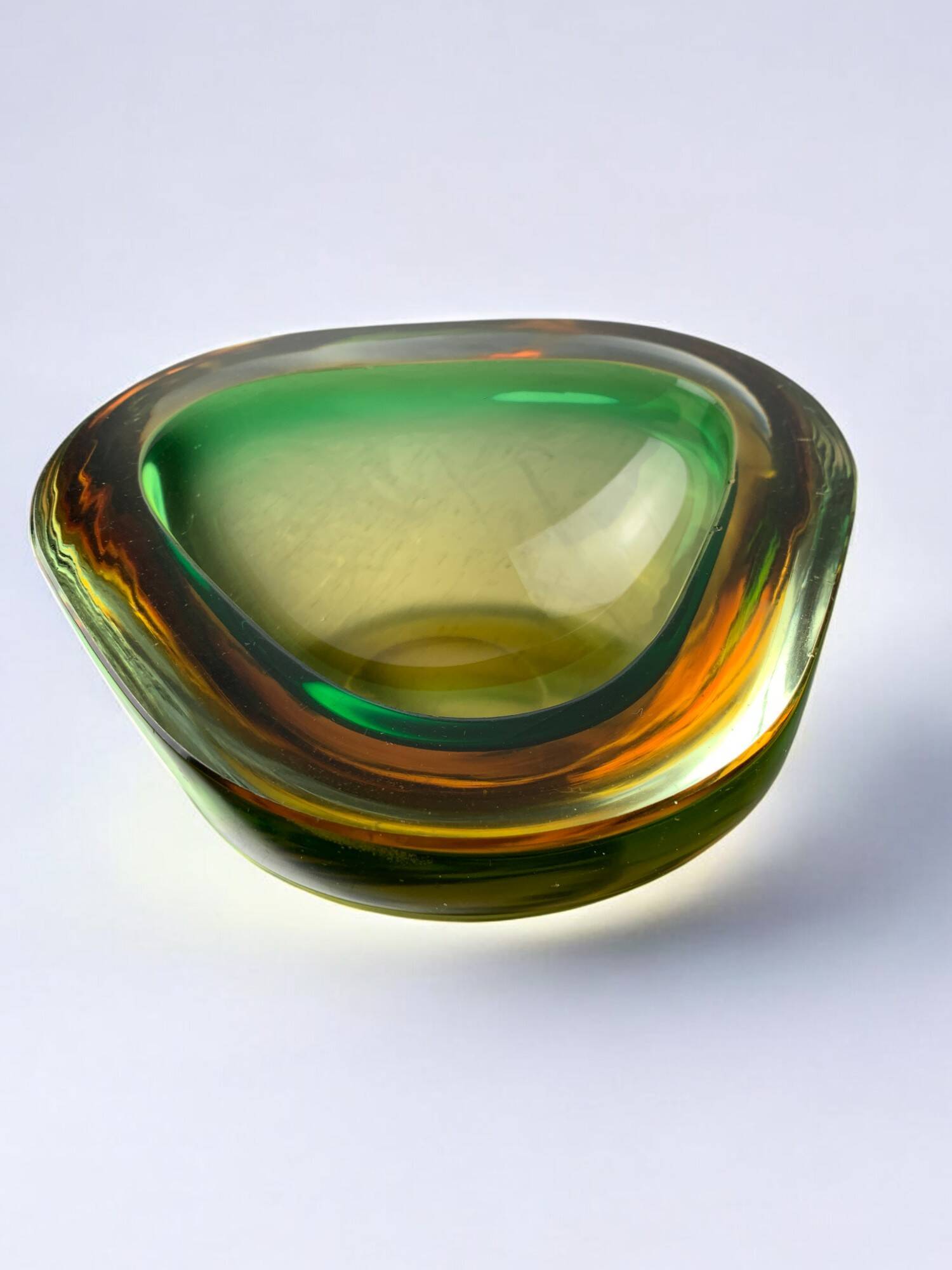 Green and yellow Sommerso empty pocket by Seguso, Murano glass, Italy, 1970
