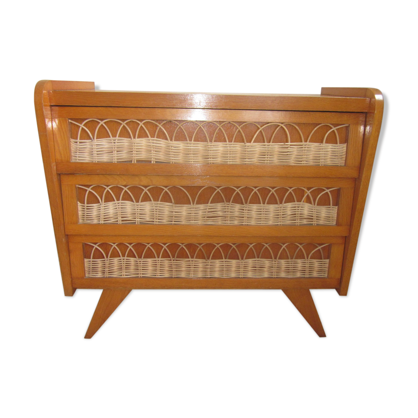 Vintage wood and rattan dresser