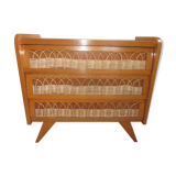 Vintage wood and rattan dresser