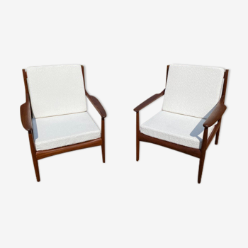 Pair of Scandinavian teak armchairs in the taste of Grete Jalk