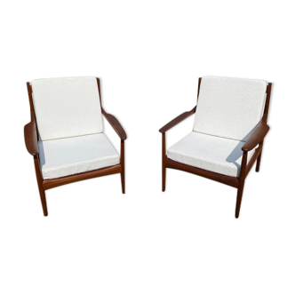 Pair of Scandinavian teak armchairs in the taste of Grete Jalk