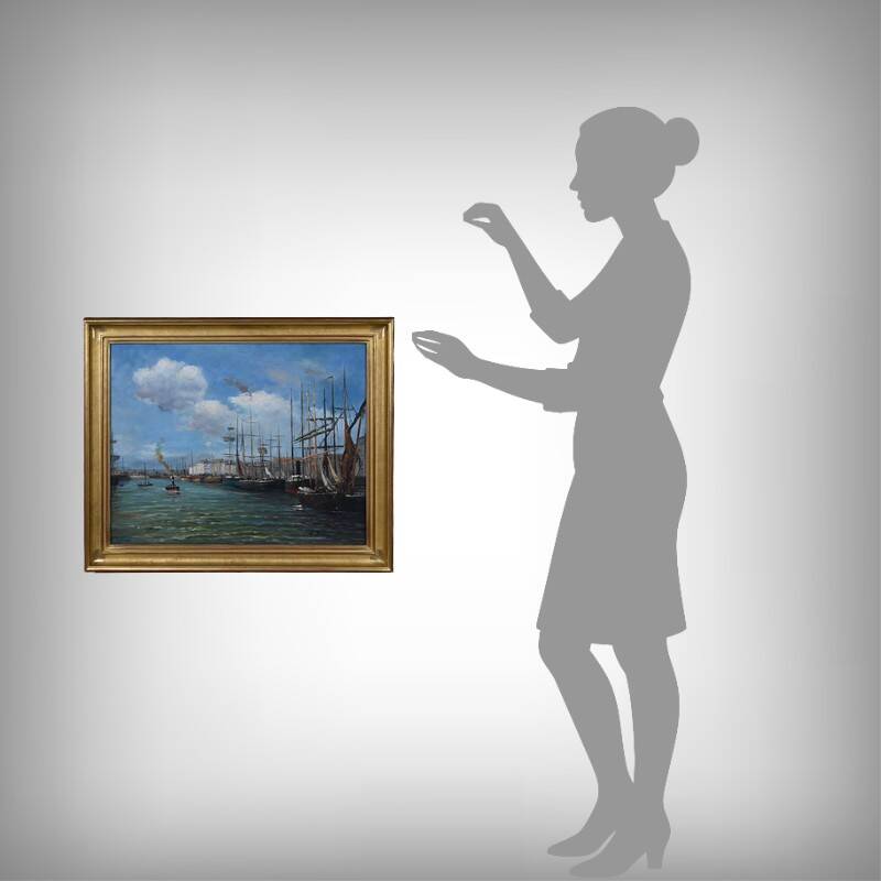 Painting "Harbour Scene", oil on canvas, signed F. Nicoli – 20th century