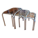 Chrome and smoked glass nesting table from the 70s
