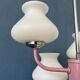 Mid-century opaline glass chandelier with a pink structure.