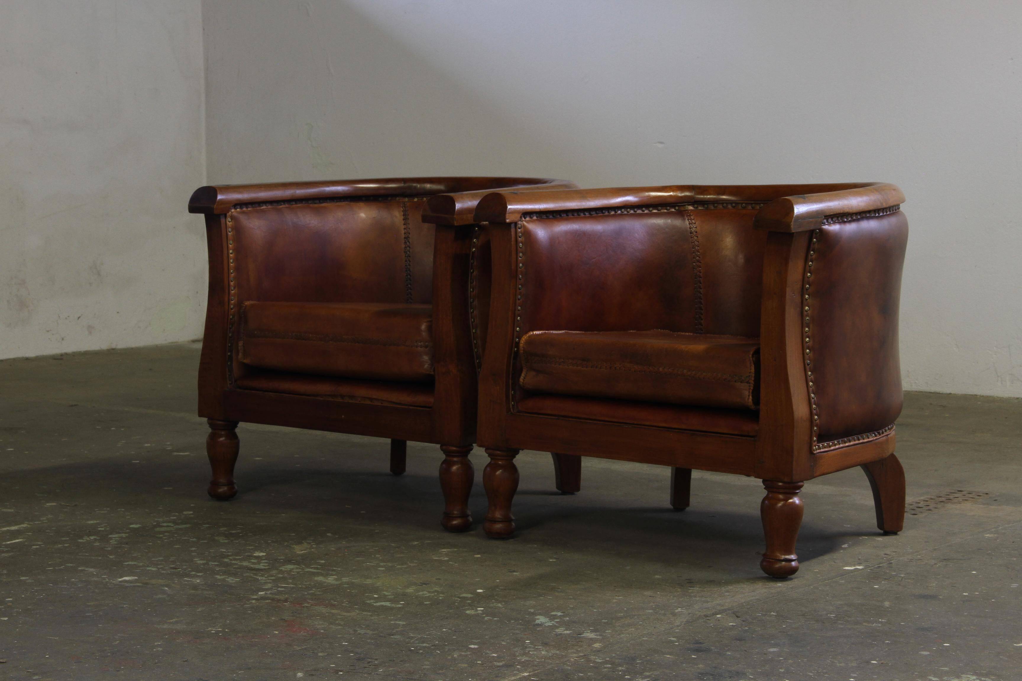 Vintage pair of 20th century Danish Leather Chairs, ca. 1930s