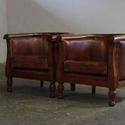 Vintage pair of 20th century Danish Leather Chairs, ca. 1930s