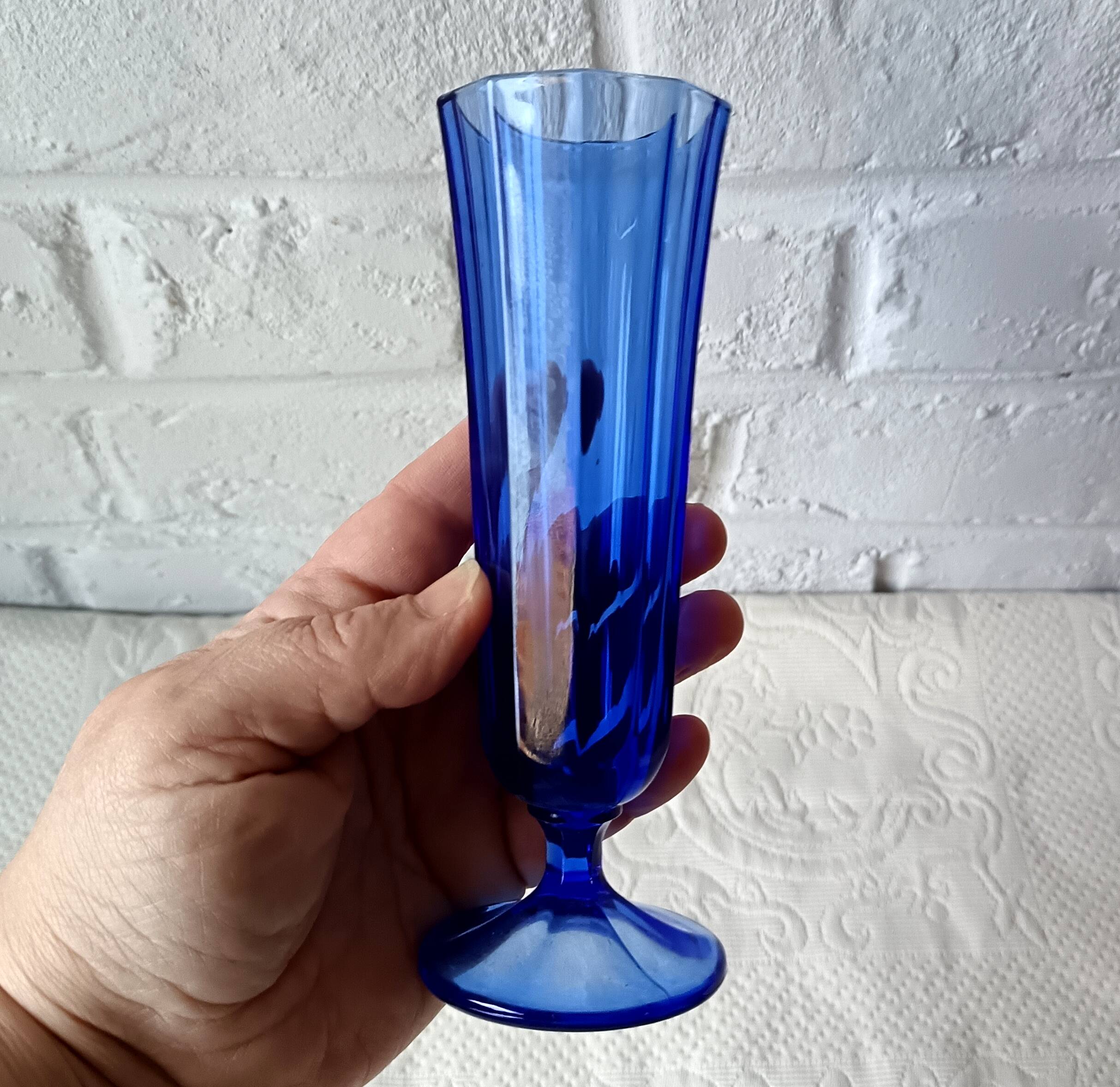 8 vintage aperitif glasses in cobalt blue coloured glass from Portugal.