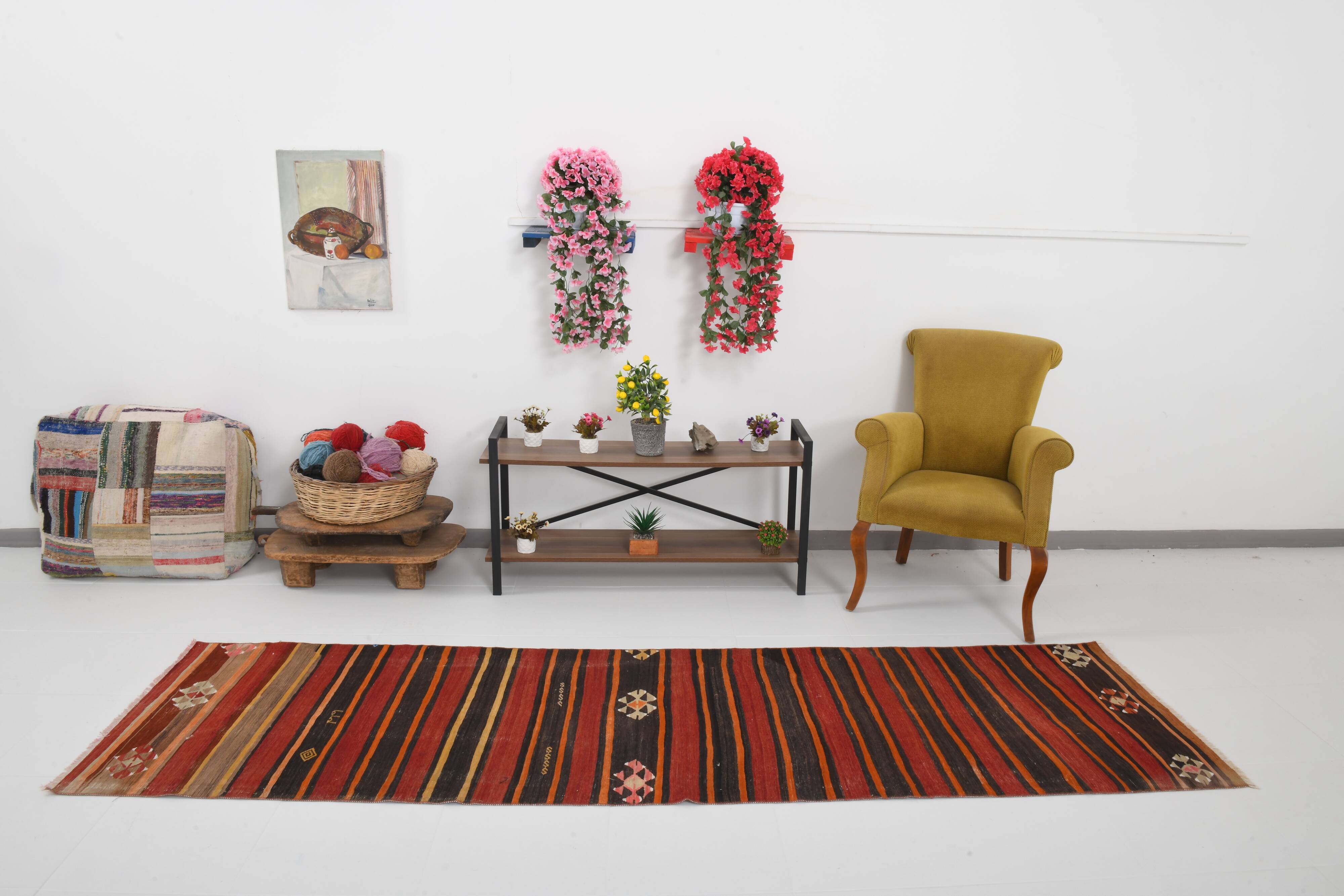 3x10 Red Brown Kilim Runner Rug 80x303Cm