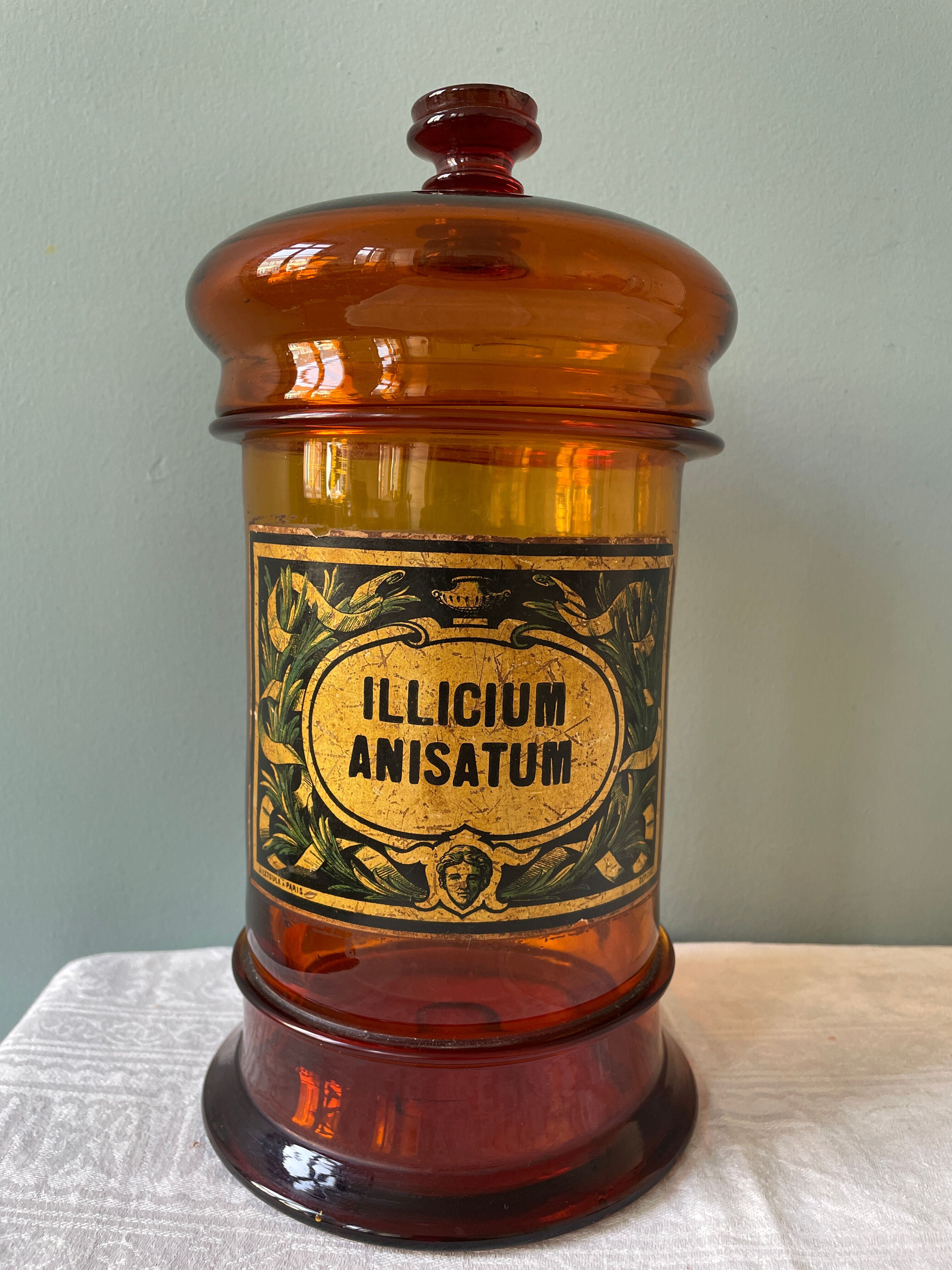 Amber brown glass medicine jar