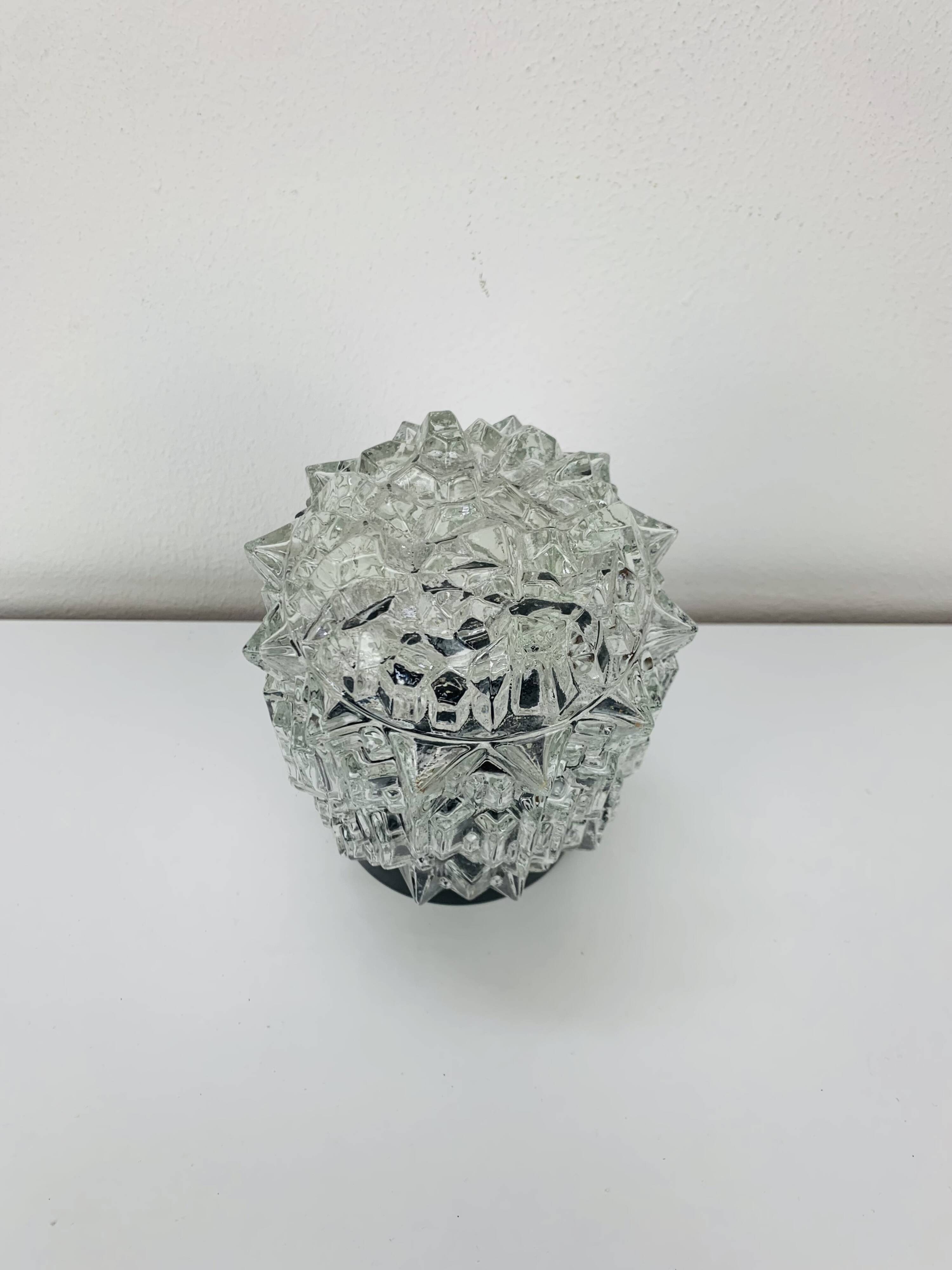 RZB wall lamp, chiseled glass, 1960s, vintage