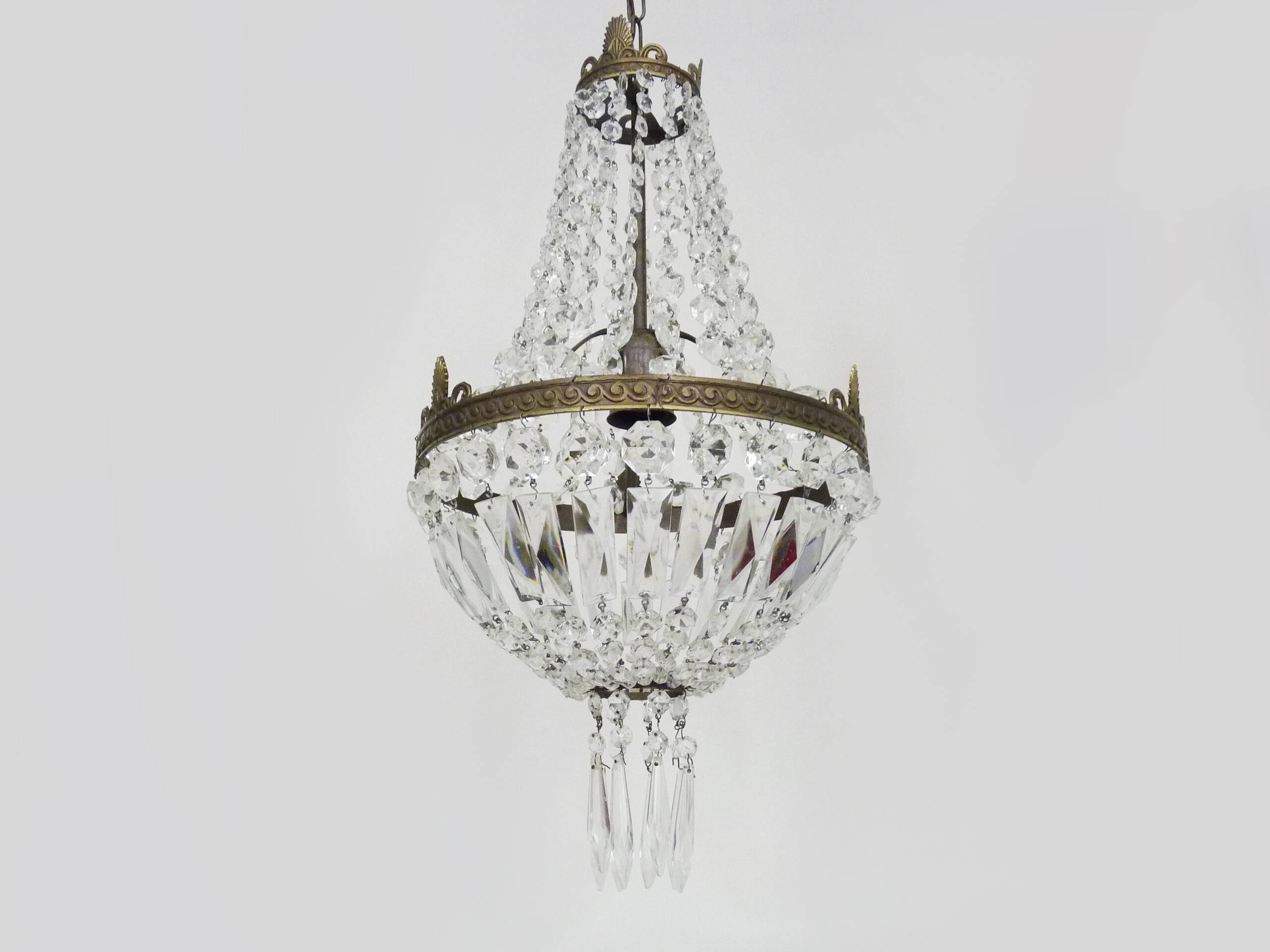 Antique Italian hot air balloon chandelier with glass pendants. Chandelier with pendants.