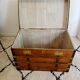 Restored varnished wooden antique travel trunk