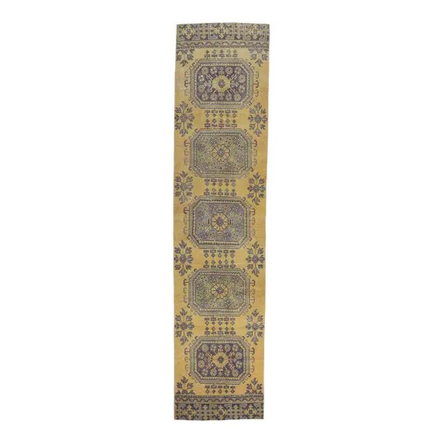1980s Vintage Turkish Hand-Knotted Floral Runner 77x327