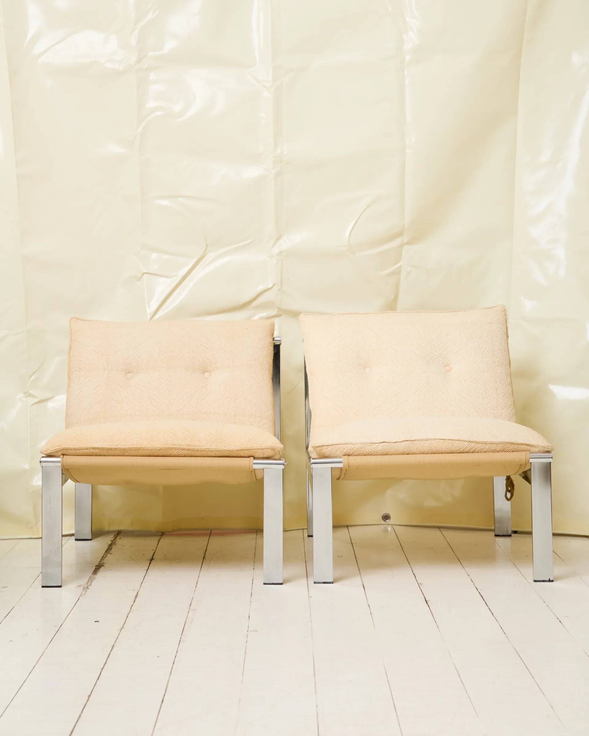 Beige armchair with chrome frame (1 of 2), Italy, 1980s