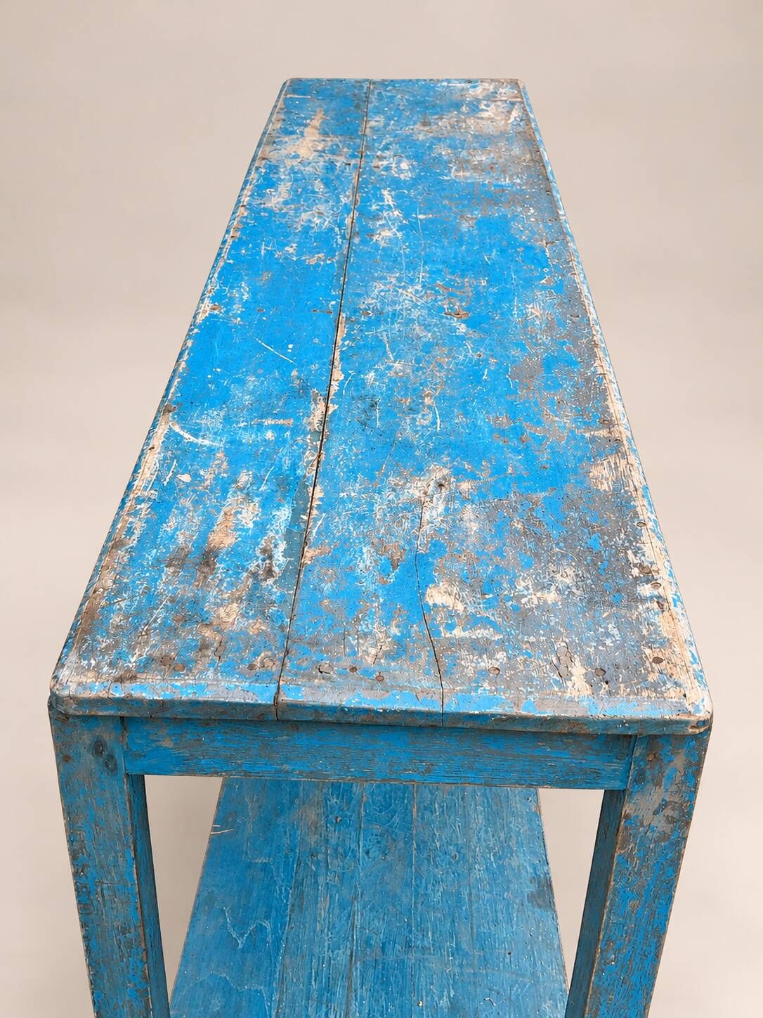Old patinated blue wooden workbench – Workshop console