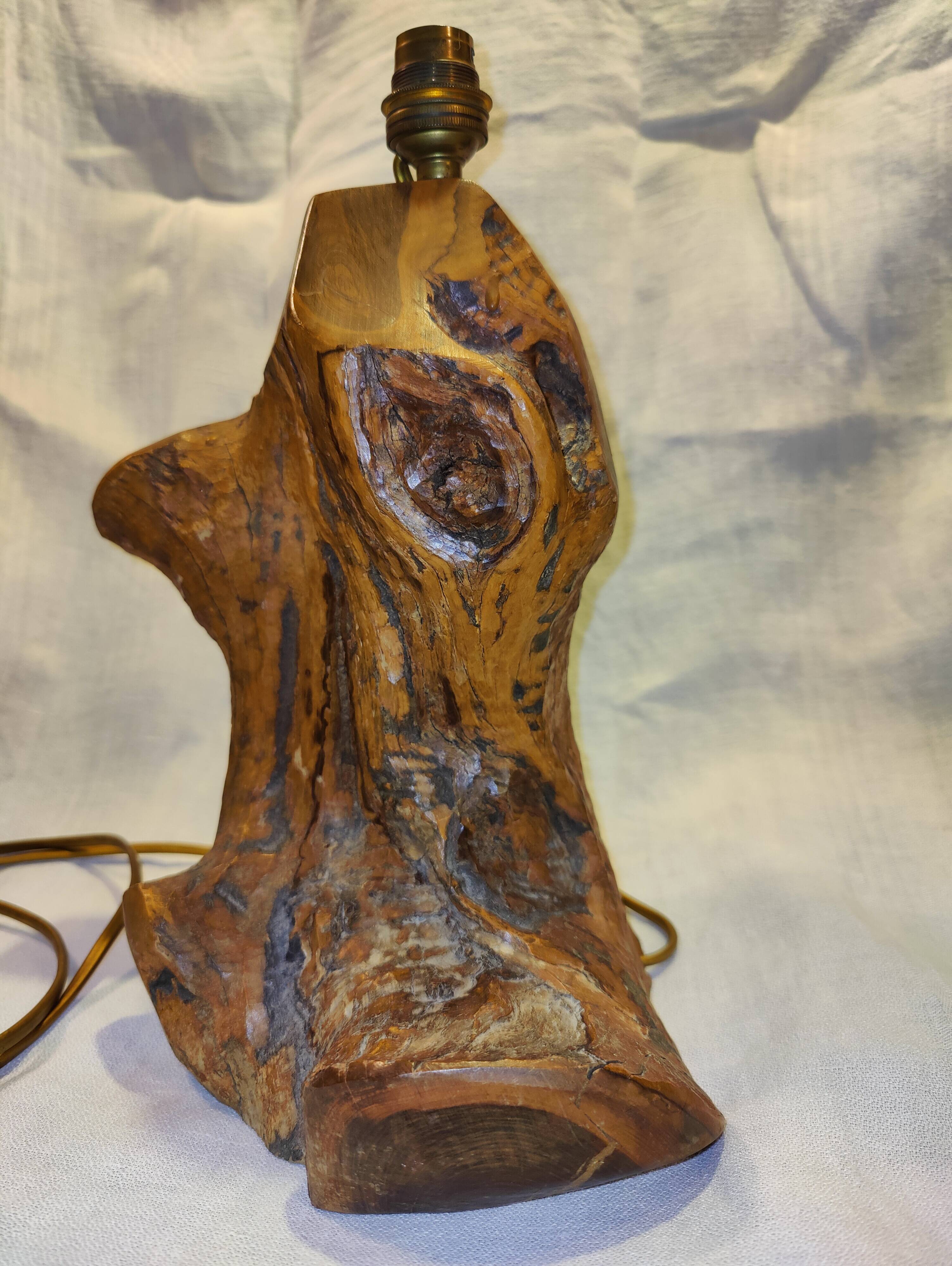 Brutalist olive wood lamp base