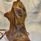 Pied de lampe en bois d'olivier brutaliste
