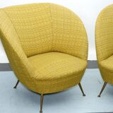 Pair of Ico Parisi-Style Armchairs in Original Fabric, Italy, 1950s