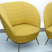 Pair of Ico Parisi-Style Armchairs in Original Fabric, Italy, 1950s