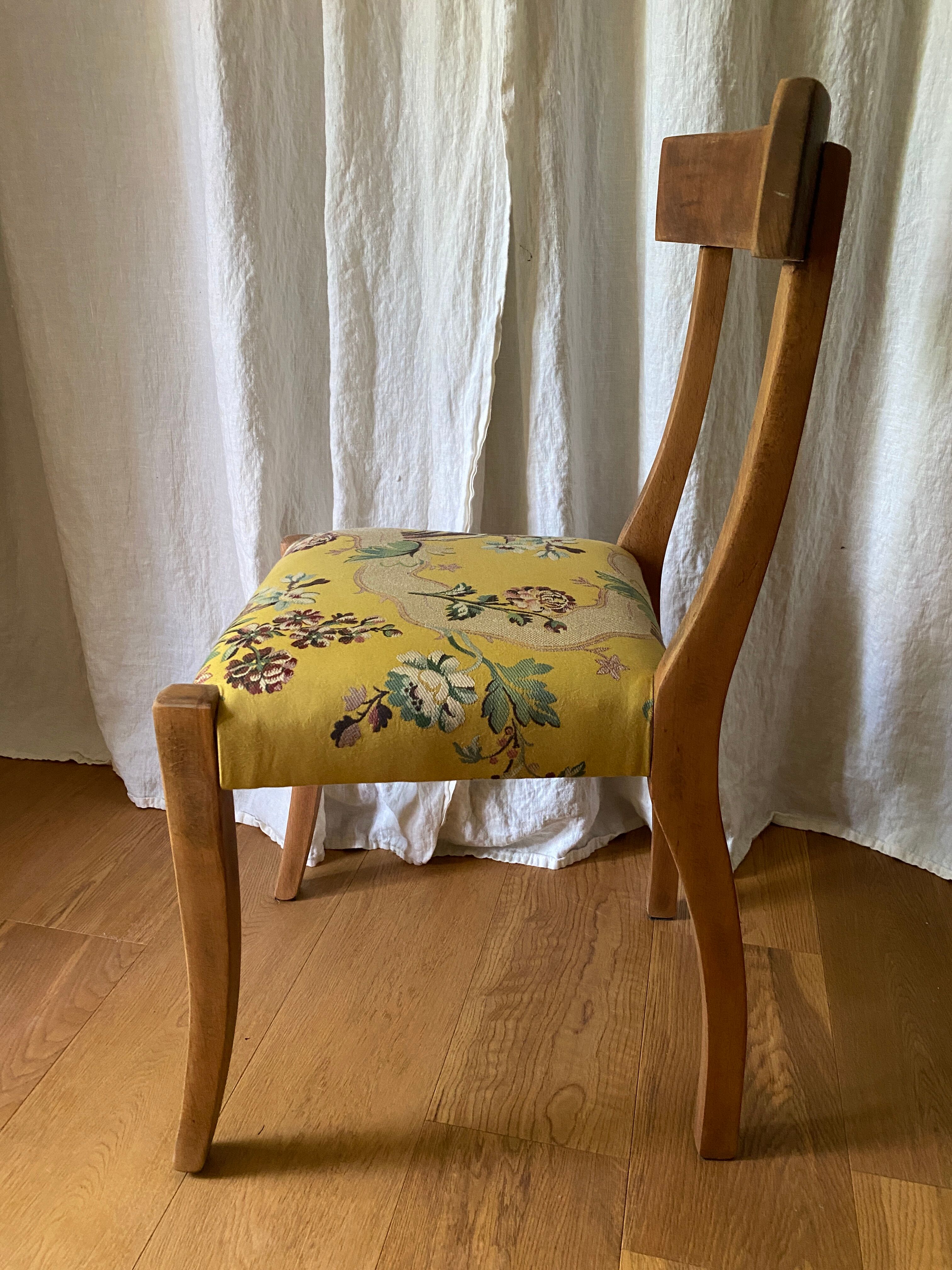 2 chairs in yellow wood fabric pierre frey