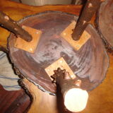 Mahogany table and 2 stools 1970