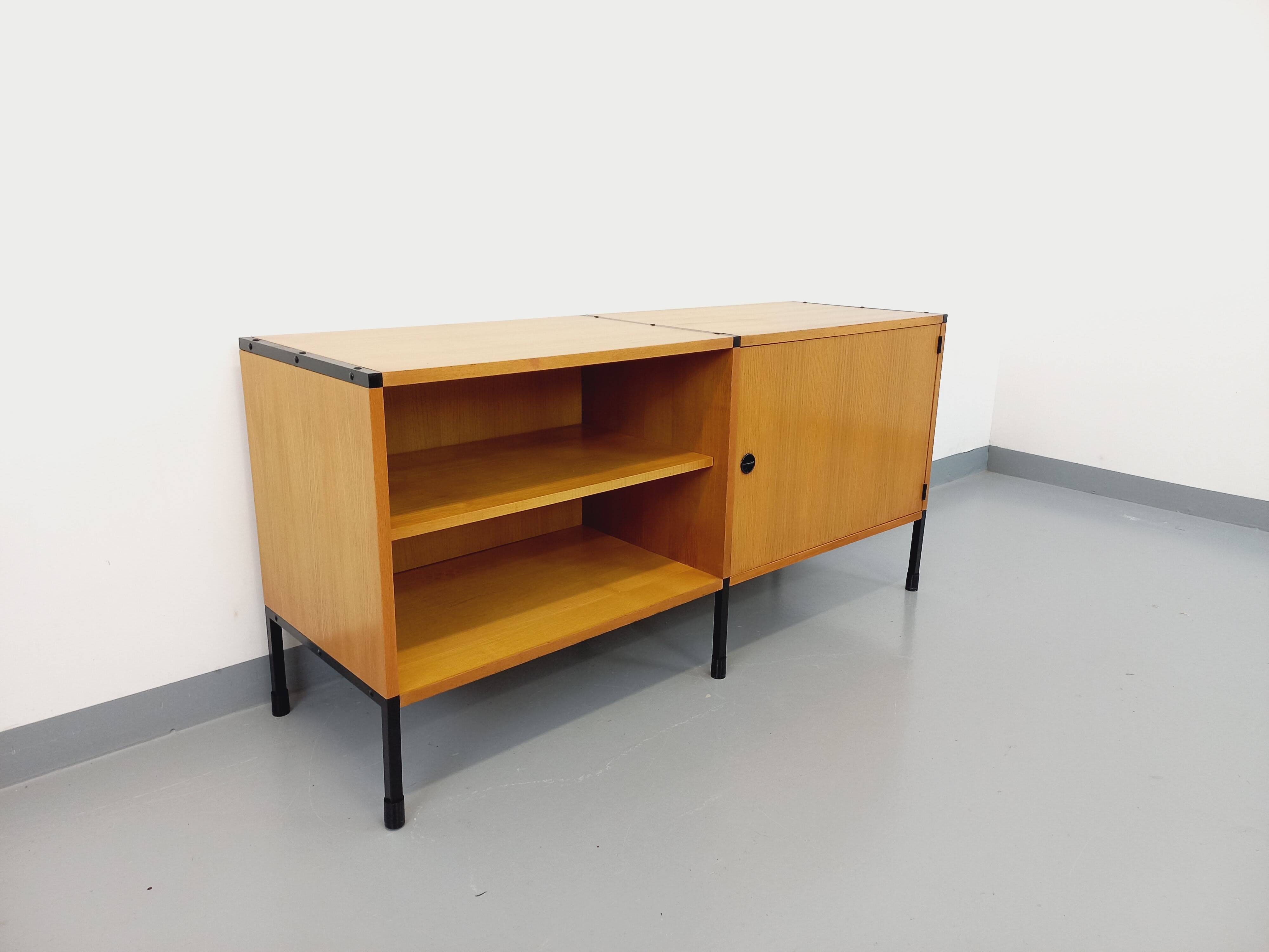 Vintage ARP Minvielle sideboard by Guariche Mortier Motte in light wood and black metal