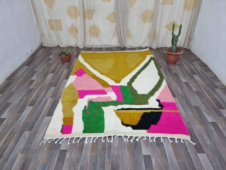 Traditional pure natural wool Berber rug size 100 x 200 cm