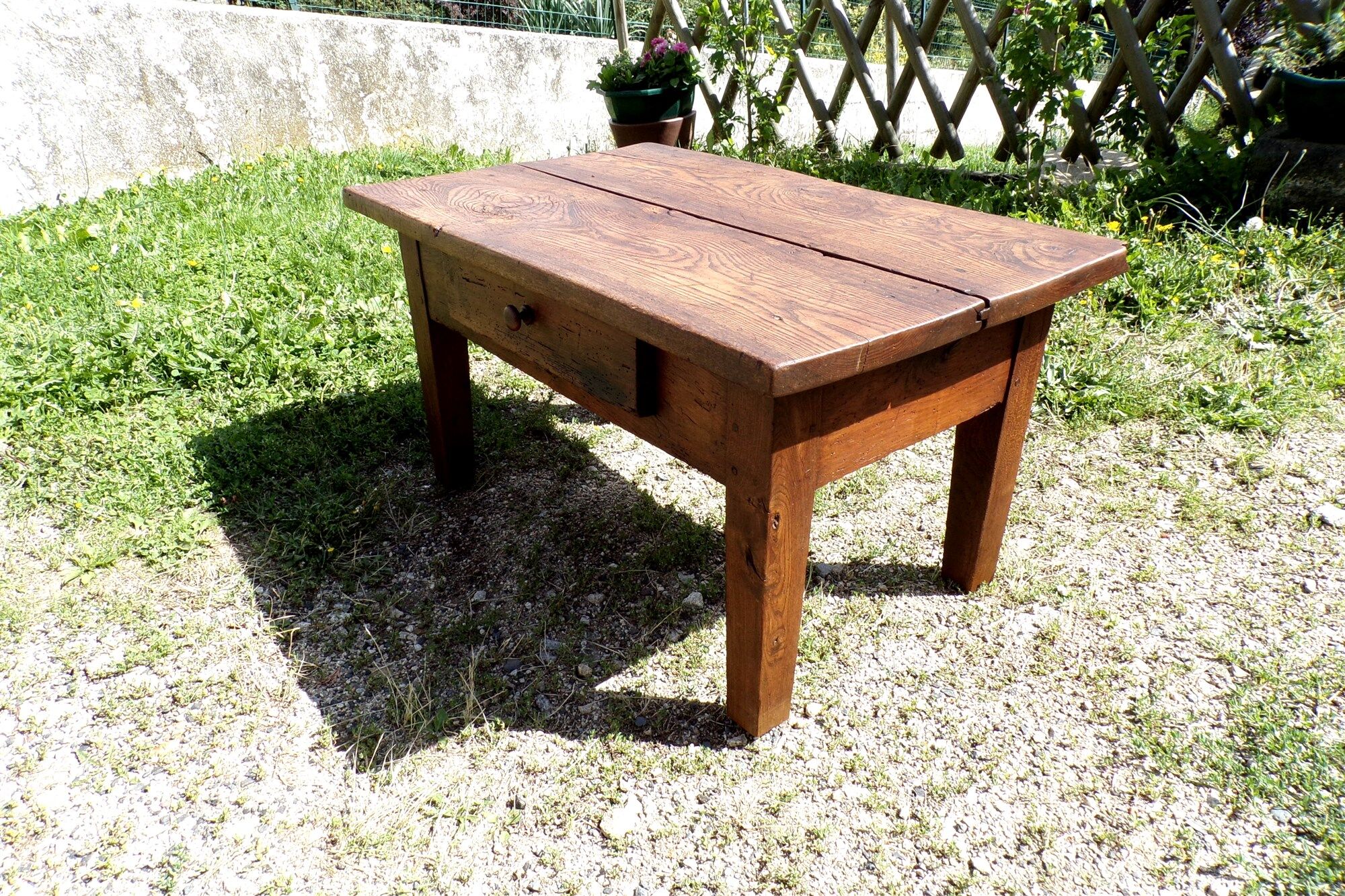 Rustic wooden coffee table with drawer